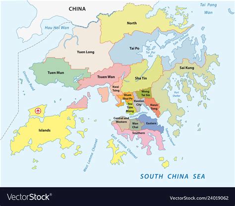 Hong Kong Administrative Division Map Royalty Free Vector
