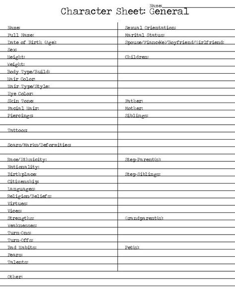 Character Profile Template For Writers Sixteenth Streets