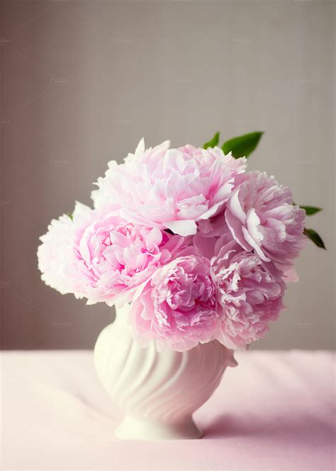 Fresh Cut Pink Peonies In A Vase Nature Photos On Creative Market