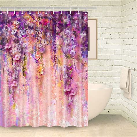 Foog Spring Flowers Shower Curtains Pink Colorful Floral Theme Ink