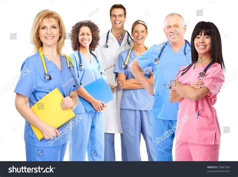 Smiling Medical Doctors Stethoscopes Isolated Over Stock Photo 53681764