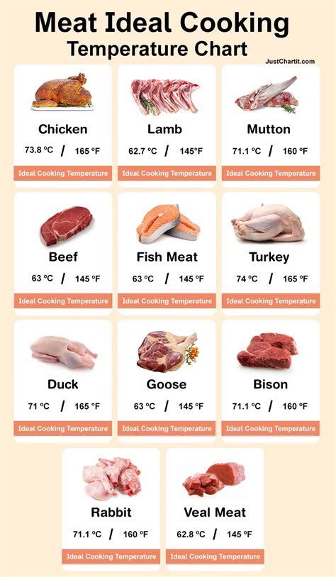 Meat Temperature Chart Ideal Cooking Temp In °c °f