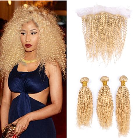 613 Blonde Human Hair And Lace Frontal 134 Unprocessed Hair Afro Kinky Curly Hair Bundles With
