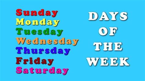 Days Of The Week 7 Days In A Week Youtube