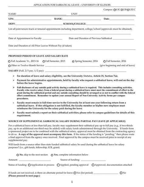 Application For Sabbatical Leave University Of Illinois