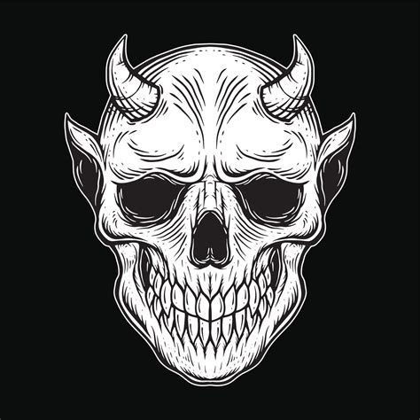 Dark Art Gothic Skull Demon Horn Vintage Tattoo Bones In Hand Drawing Style 24395991 Vector Art