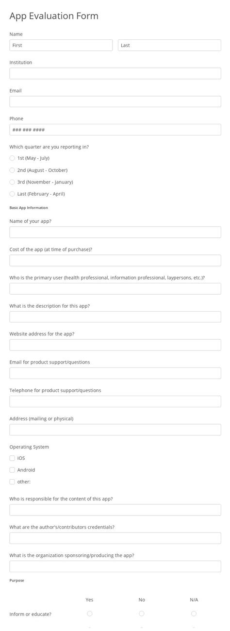 App Evaluation Form Template 123formbuilder