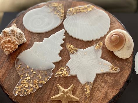 Seashells Coaster Set White Etsy