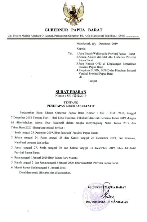 Pemprov Papua Barat Tetapkan Hari Libur Natal dan Tahun ...