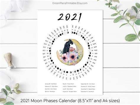 Printable 2021 Moon Phases Calendar 2021 Lunar Calendar Moon Names