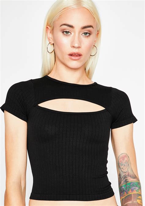 Ribbed Front Cut Out Crop Top Black Dolls Kill