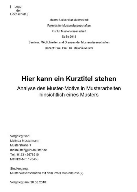 Der titel findet platz im oberen drittel des deckblatts in dem auch benannt ist um welche art wissenschaftlicher arbeit es sich handelt. Vorlage Deckblatt Wissenschaftliche Arbeit