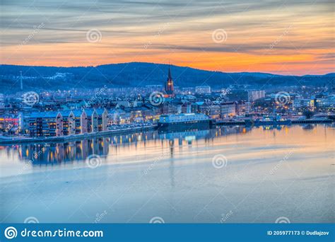 Sunset Aerial View Of Swedish Town Sundsvall Stock Image Image Of