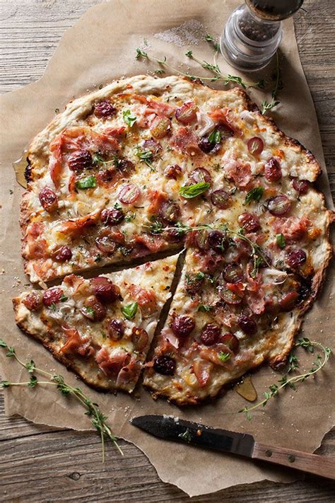 Rustic Pizza With Ham Grapes Shallots And Thyme The Artful Gourmet