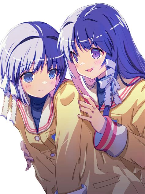 Safebooru 2girls Akayama Yukihe Blue Eyes Blue Shirt Clannad