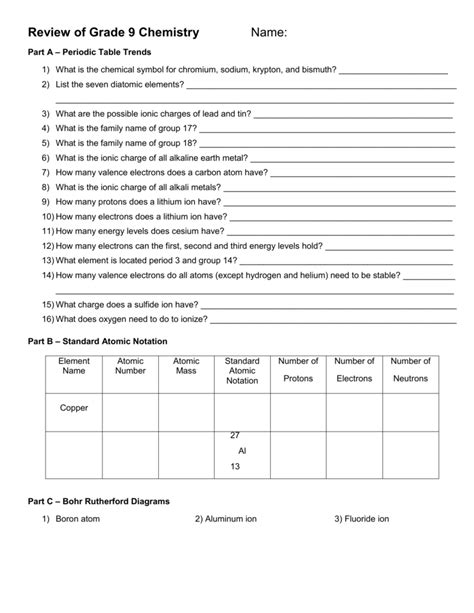 Year 9 Chemistry Worksheets Worksheets For Kindergarten