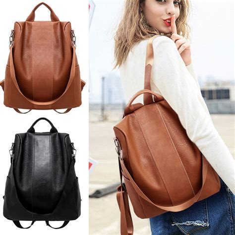 Stylish Travel Women Backpack Fashion Pu Leather Zipper Lady Schoolbag Anti Theft Campin