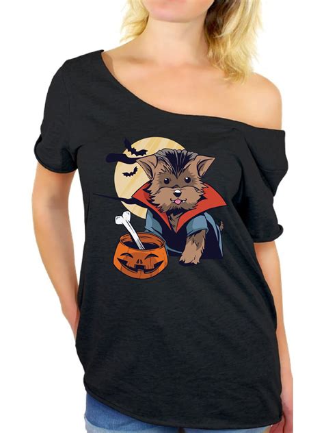 awkward styles halloween t shirt vampire morkie off shoulder tops for women