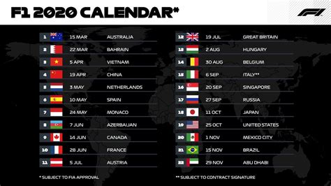 Formula one calendar for 2021 season with all f1 grand prix races, practice & qualifying sessions. F1-kalender 2020 telt recordaantal van 22 races - De Standaard