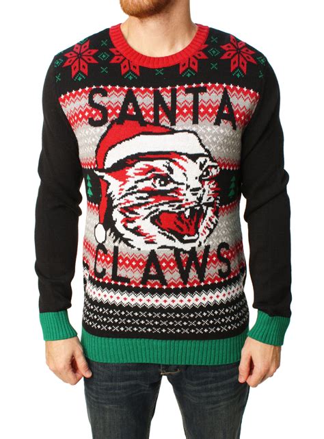 Ugly Christmas Sweater Ugly Christmas Sweater Mens Santa Claws Cat