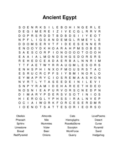 Ancient Egypt Word Search For Kids