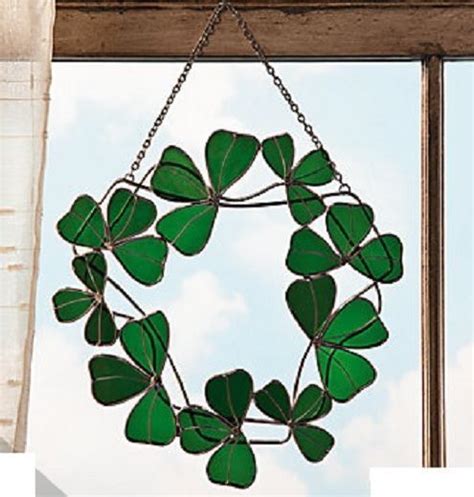 Stained Glass Shamrock Wreath St Patricks Day Home Decor
