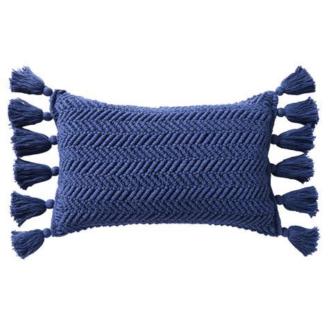 Woven Chevron Oblong Throw Pillow With Tassels 13 X 21 Dark Blue