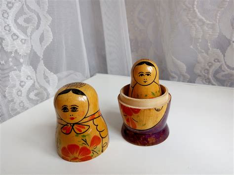 Vintage Russian Wooden Nesting Dolls Three Nesting Dolls Etsy
