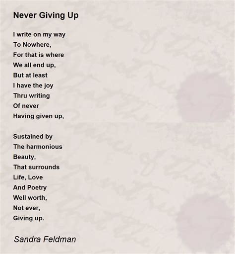 Never Giving Up By Sandra Feldman Never Giving Up Poem