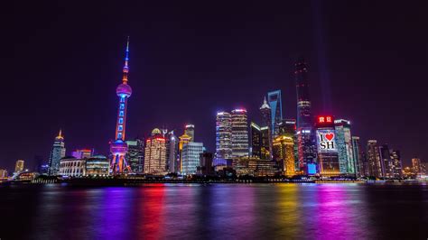 Building China City Light Night Oriental Pearl Tower Skyscraper
