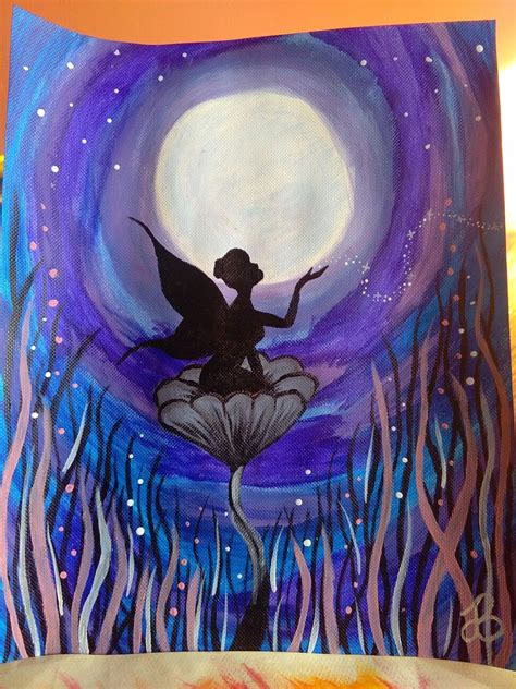 Acrylic Painting Moon Fairy Flower Silhouette By Josie Birchall