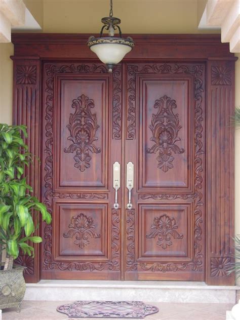 Mahogany Entry Door With Hand Carved 3x7 Ft Mahogany