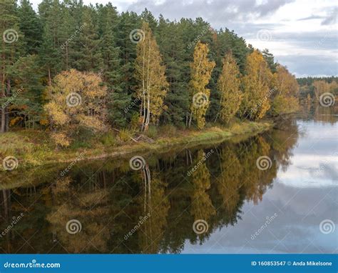 Lake View Beautiful Colorful Trees Reflections In The Water Stock