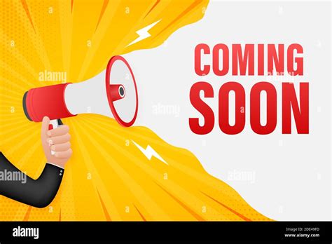 Hand Holding Megaphone With Coming Soon Megaphone Banner Web Design