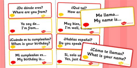 Basic Spanish Phrases Word Cards Printable Teacher Made