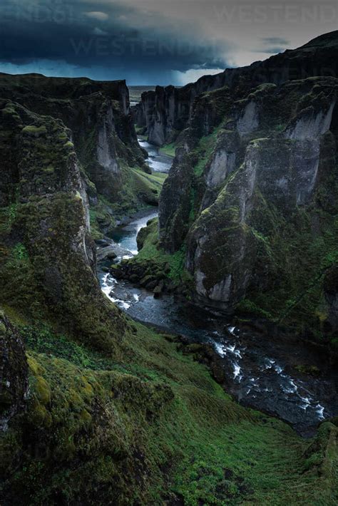 Fjadrargljufur Canyon With Fjaðrá River Flowing Through It Iceland
