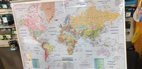 Mapa Mural Planisferio 95 X 130 Politico Fisico Doble Faz Compra Y Venta