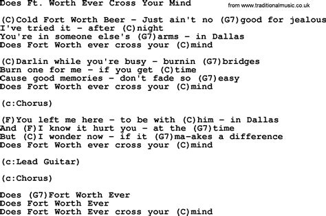 Does Ft Worth Ever Cross Your Mind By George Strait Lyrics And Chords