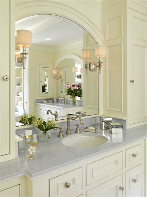 Lighter colored countertops can have either warm or great tones. Cream Bathroom Cabinets - Traditional - bathroom - Jan ...