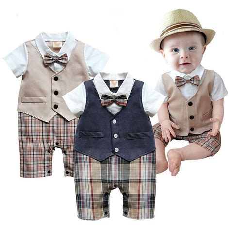 1pcs Baby Boys Infant Gentleman Suit Bodysuit With Tie Rompers Clothes