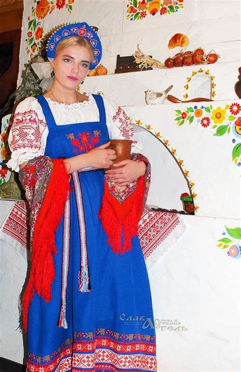 complete russian sarafan vasilisa premudraya woman textile diadema kokoshnik linen blue