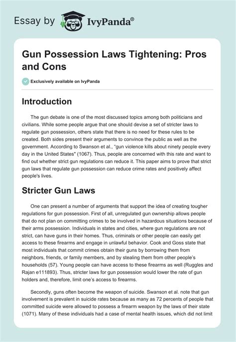 Gun Possession Laws Tightening Pros And Cons 614 Words Essay Example