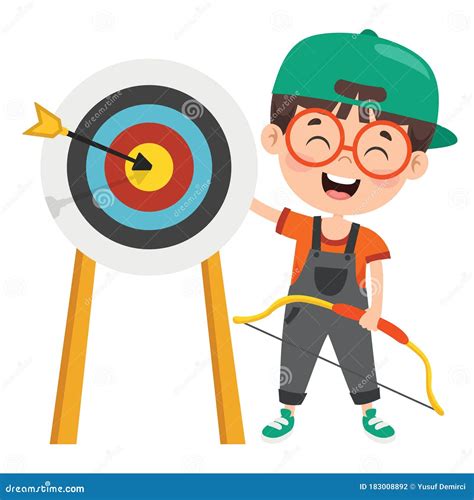 Happy Character Playing Archery Game Stock Vector Illustration Of