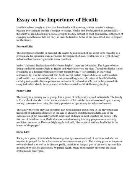Essay On The Importance Of Health Social Group Public Health