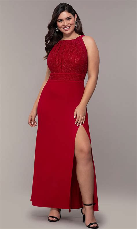 Lace Bodice Long Plus Size Red Prom Dress Promgirl