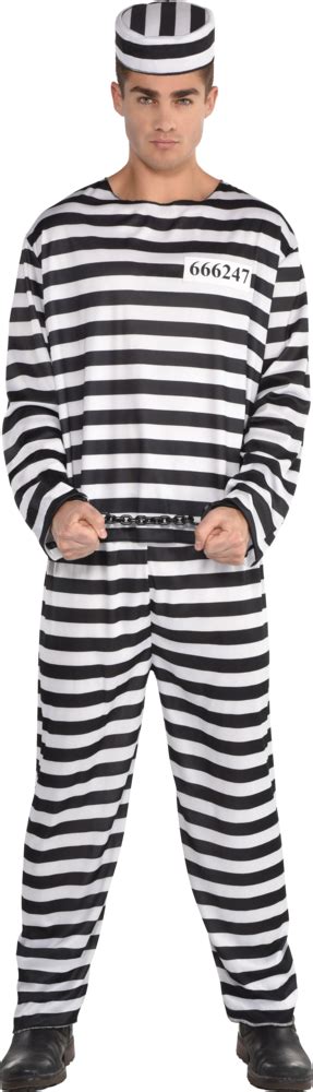 Costume De Prisonnier Pour Hommes Tenue Ray E Noir Blanc Avec Chemise