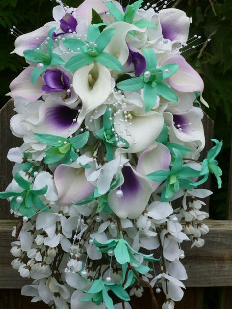 Calla Lily Orchid Cascading Bouquet Bright Mint Lavender Etsy