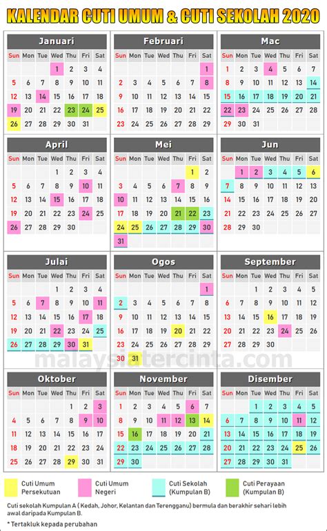 Find the most accurate islamic calendar 2020 with islamic months name and hijri calendar 1441 to gregorian calendar on islamicfinder. Kalendar Tahun 2020 | Calendar for Planning