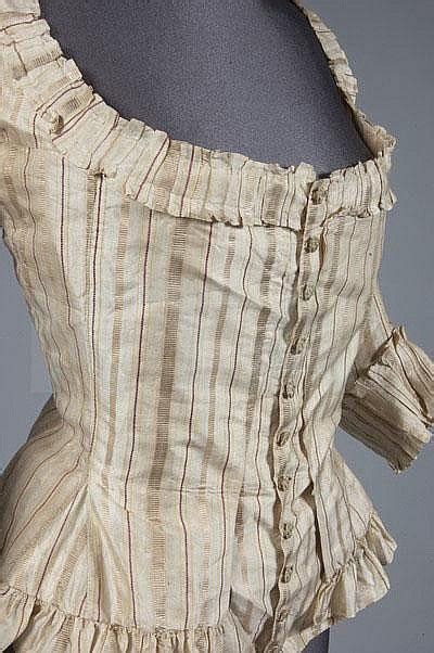 Caraco Bodice 1770s Ivory Silk Striped In Gold And Copper Tones With