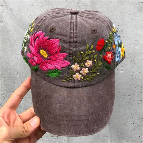 Hand Embroidered Hat Custom Embroidered Hat Floral Etsy Uk